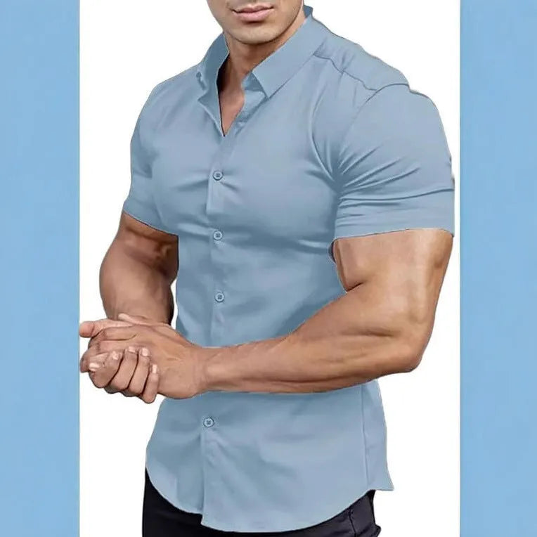 Men's short sleeve printed shirt with collar in brown, available in sizes S to 5XL