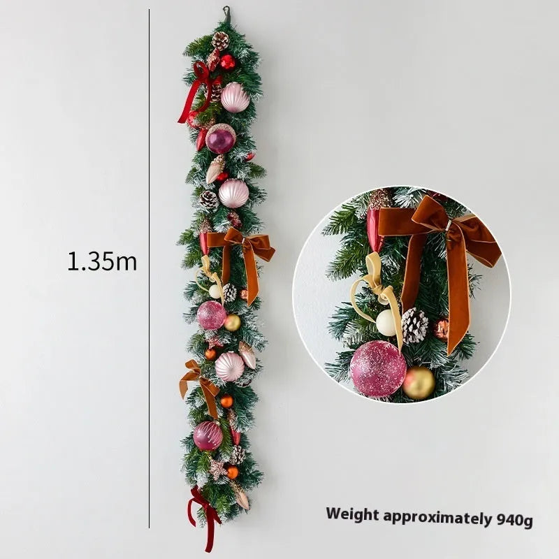135cm European Style rattan Christmas wall hanging decoration in golden red, leaf golden, or rose pink colour variations