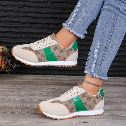Women's oversized casual lace-up shoes in khaki with cross strap detail and round toe