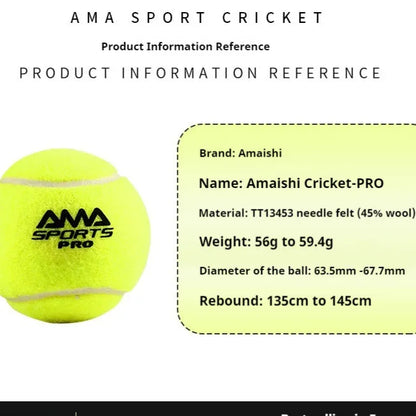 Three high elasticity training tennis balls for cage plate tennis and cricket practice