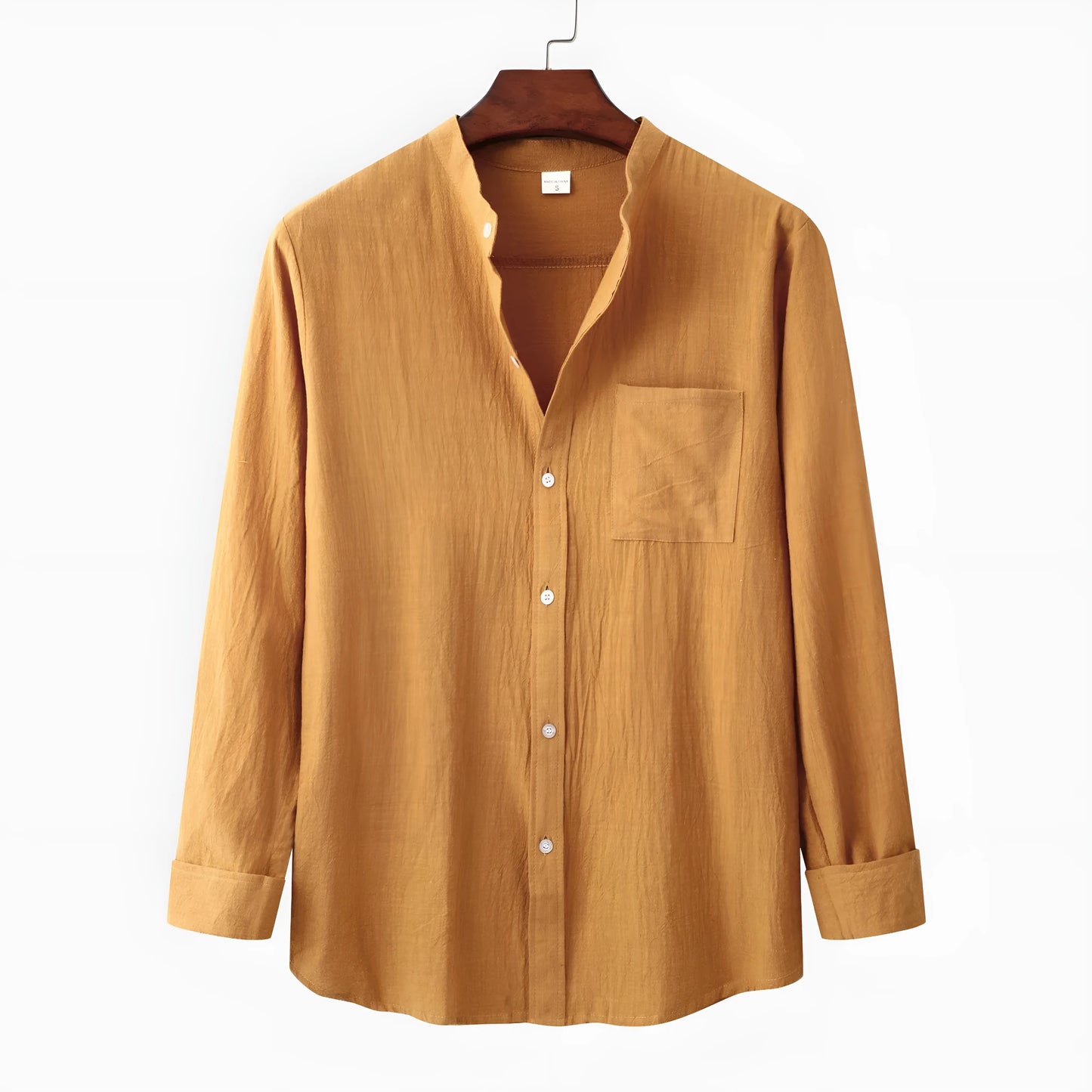 Men's brown cotton blend slim-fit long sleeve shirt and matching casual trousers coordinated set