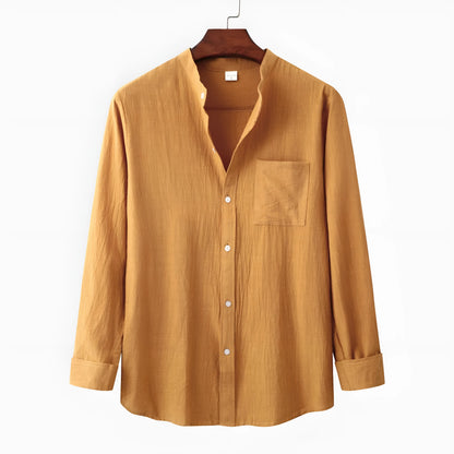 Men's brown cotton blend slim-fit long sleeve shirt and matching casual trousers coordinated set