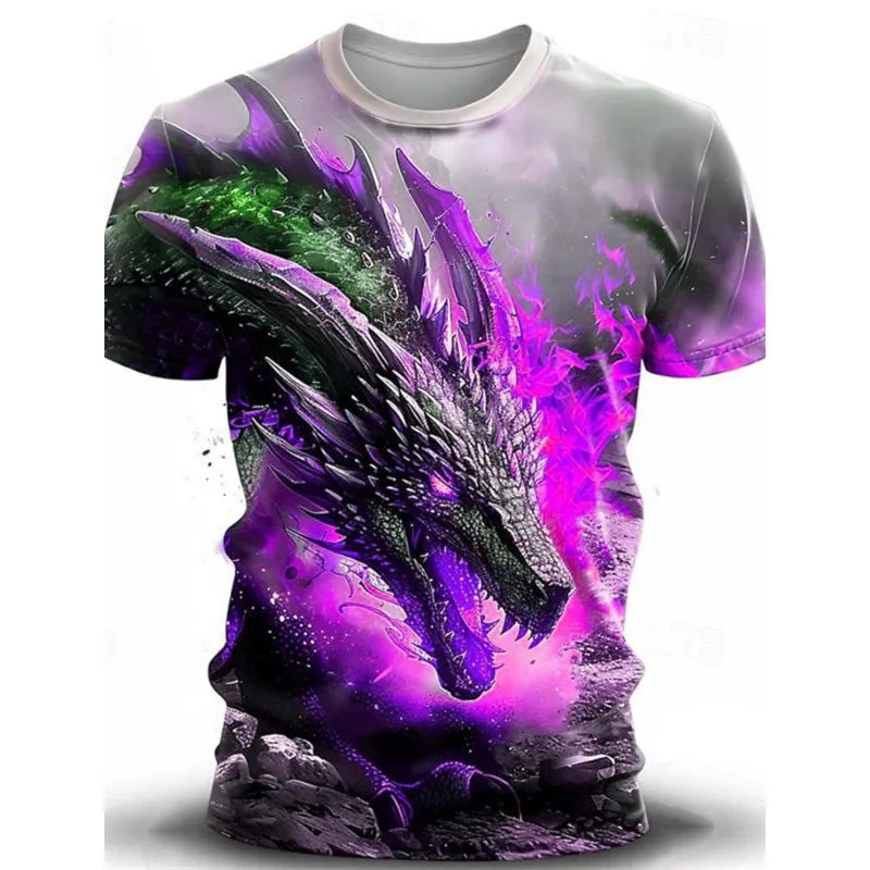 Men's black t-shirt with a detailed 3D blue and white wind dragon print across the chest.