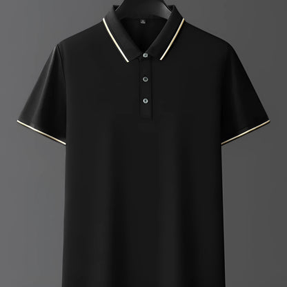 Men's mulberry silk short sleeve shirt in a solid colour on a hanger, showing regular fit and thin fabric for summer