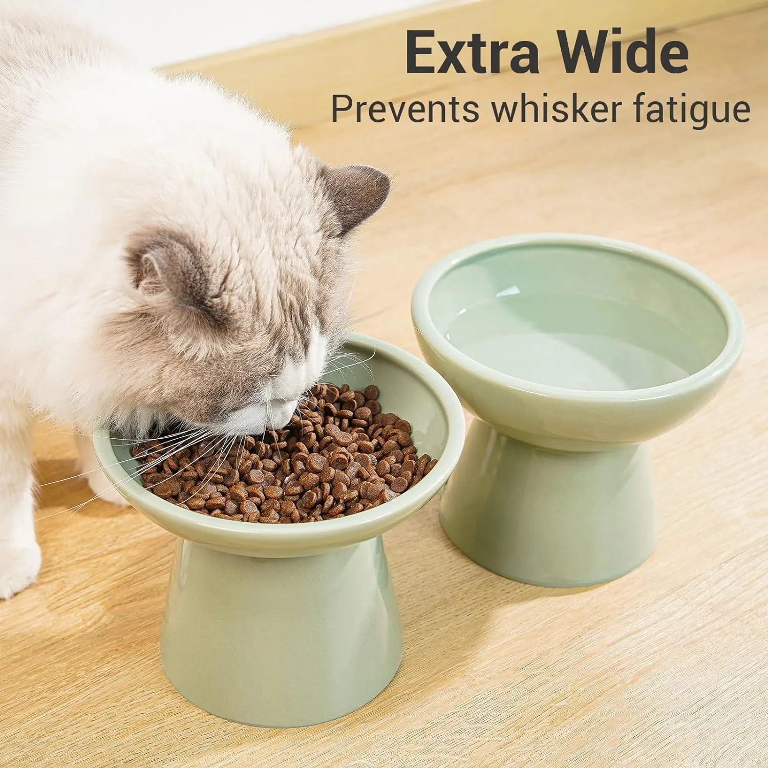 16cm extra wide elevated lead-free ceramic cat bowl for food and water