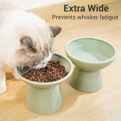 16cm extra wide elevated lead-free ceramic cat bowl for food and water