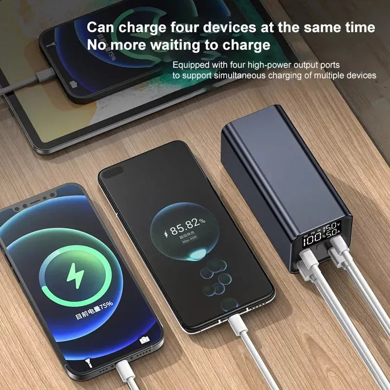 Super Fast Charging Metal Power Bank in black, blue, or grey with 65W output and 20000mAh capacity