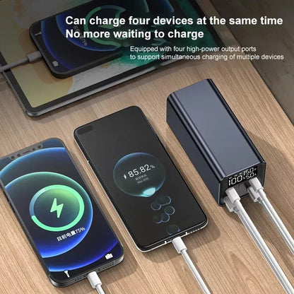 Super Fast Charging Metal Power Bank in black, blue, or grey with 65W output and 20000mAh capacity