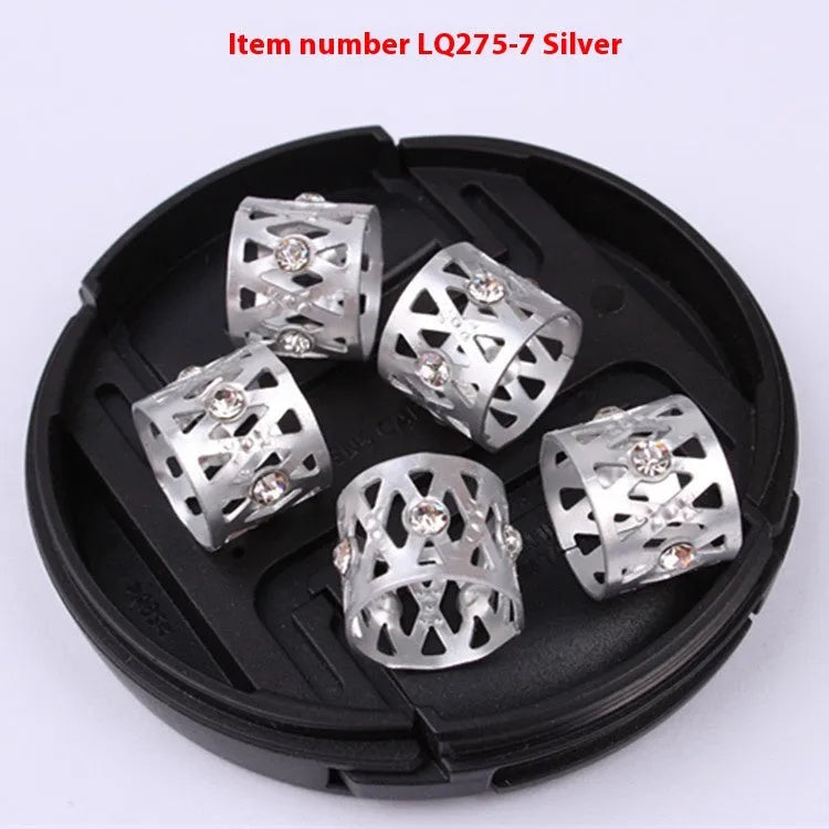 Aluminium hair ring wig decoration in mixed colours showing crown and heart shape designs