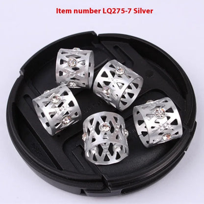 Aluminium hair ring wig decoration in mixed colours showing crown and heart shape designs
