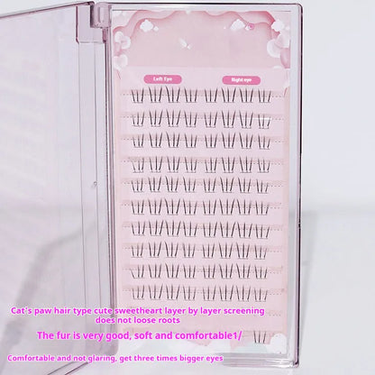 Natural long, pointed tail false eyelashes with 12-row kitten's paw lower lash design in 4mm, 5mm, and 6mm lengths.