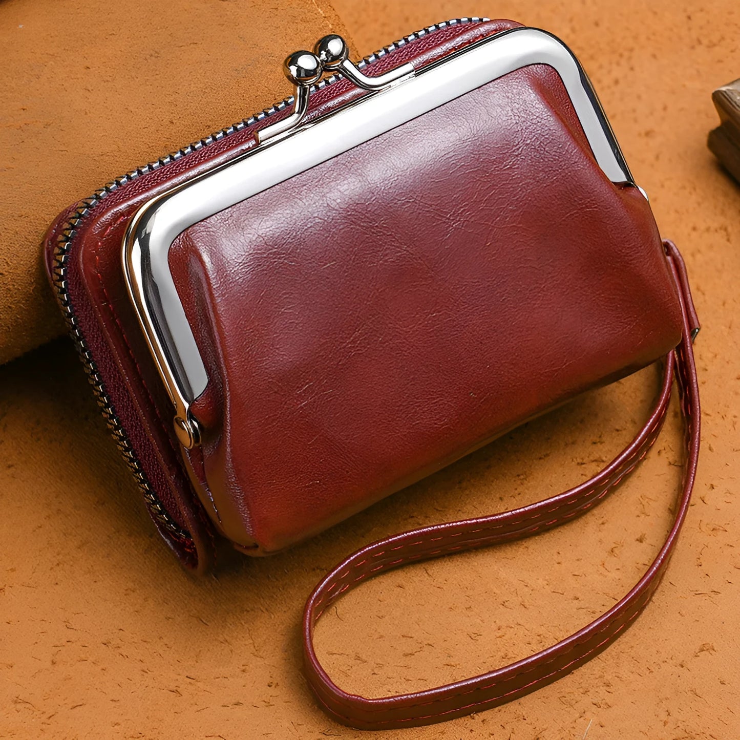 Ladies buckle coin purse with 4-inch metal clip closure in five colour options