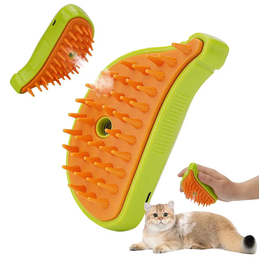 A versatile 3-in-1 pet grooming brush with steamy massage and hair removal features, perfect for cats and dogs.