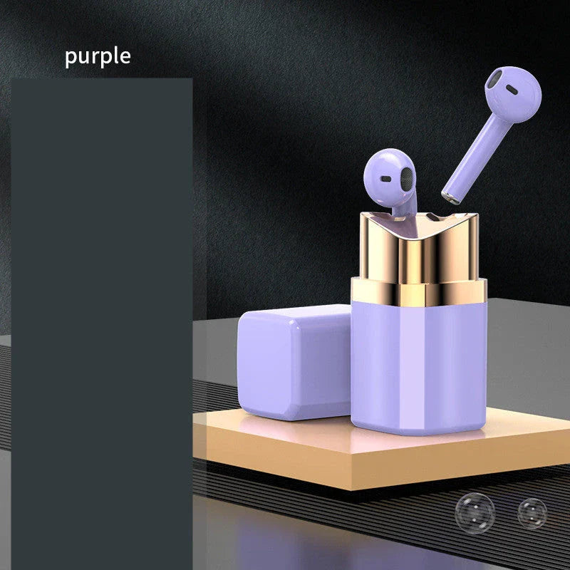 Stylish wireless earbuds with noise cancellation, featuring a lipstick-inspired design and premium materials for a comfortable, high-quality audio experience.