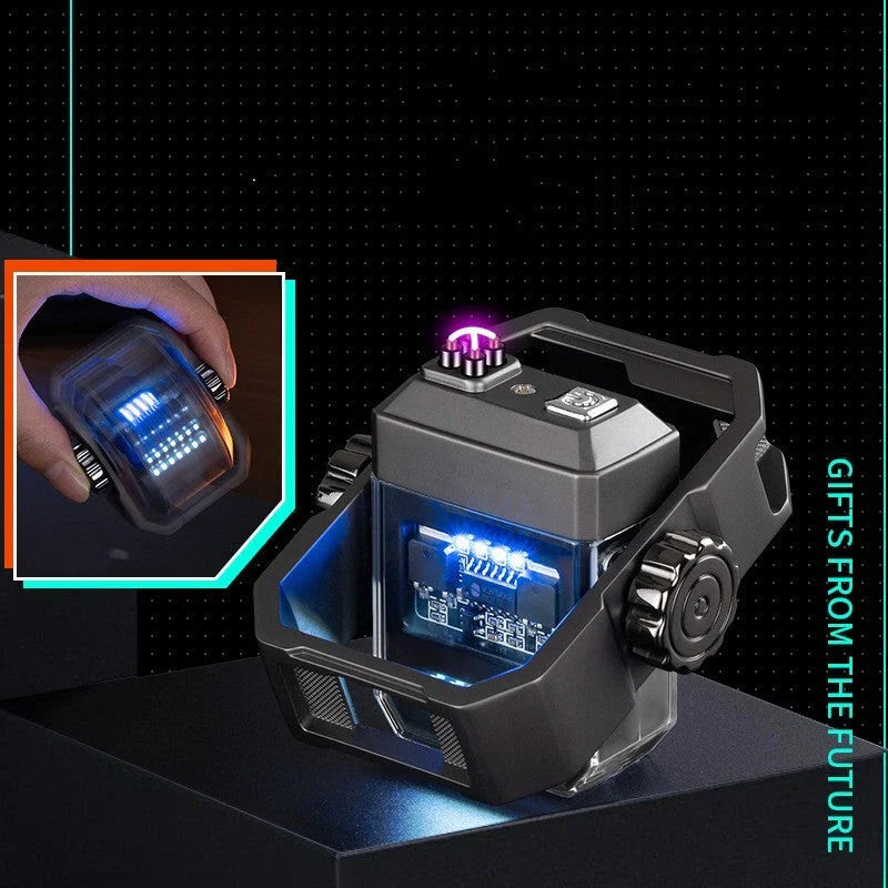 Rechargeable dual-arc windproof lighter with gyroscope decompression mechanism, available in multiple colors
