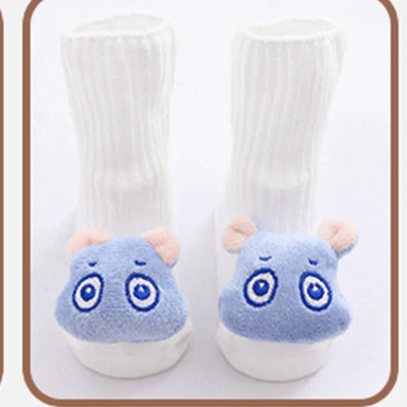 Cotton baby floor socks in multiple designs for infants aged 0-3 months