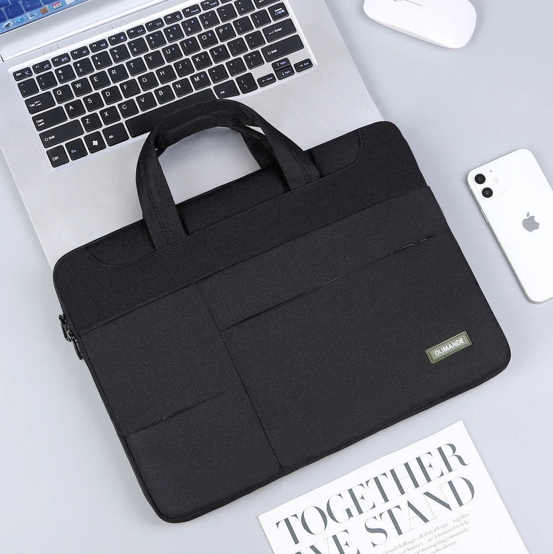 Waterproof Oxford cloth 15.6-inch laptop bag for business in dark grey with sewing line detail