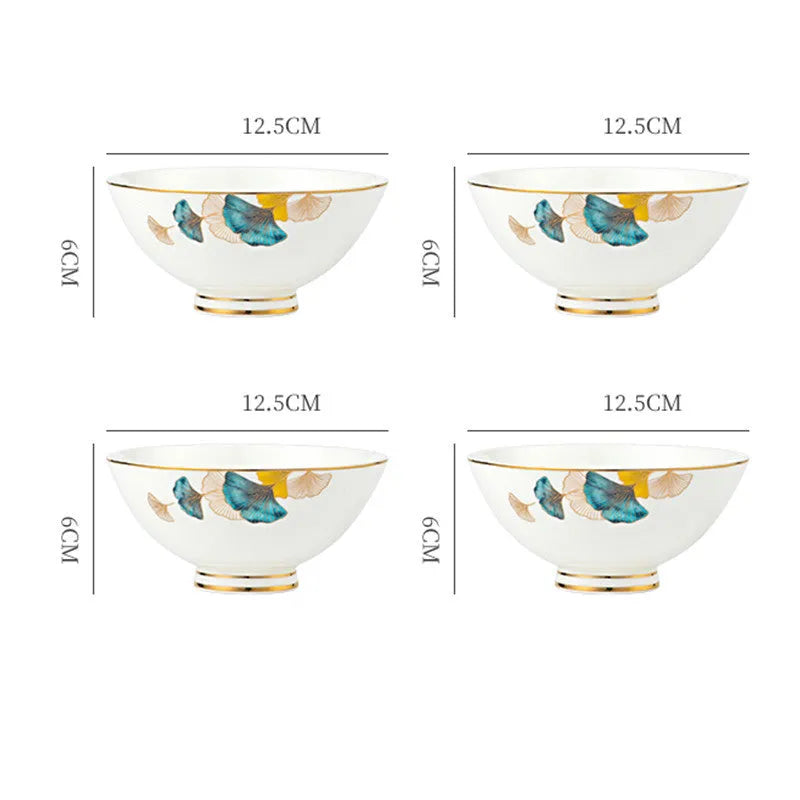 Round porcelain dinner plate with Nordic plant and flower design, flat disk shape, glaze colour finish