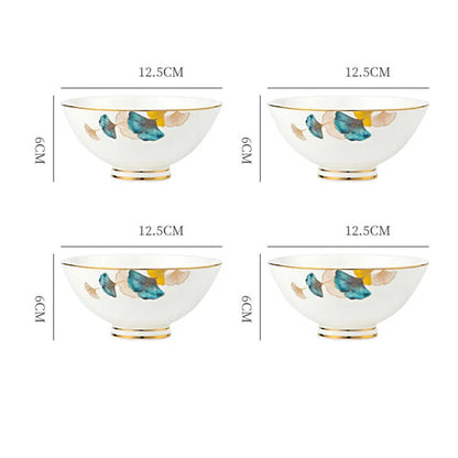 Round porcelain dinner plate with Nordic plant and flower design, flat disk shape, glaze colour finish
