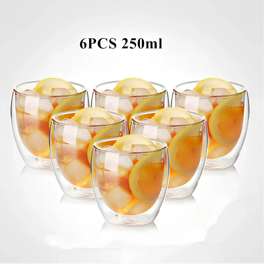 Chinese style double-layer glass coffee cup showing heat-resistant construction and traditional design elements