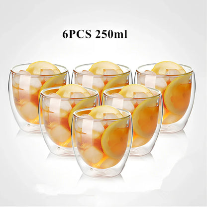 Chinese style double-layer glass coffee cup showing heat-resistant construction and traditional design elements