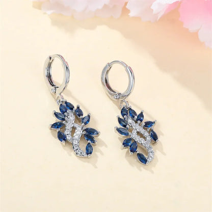 Platinum sapphire blue alloy earrings with simple minority design for women