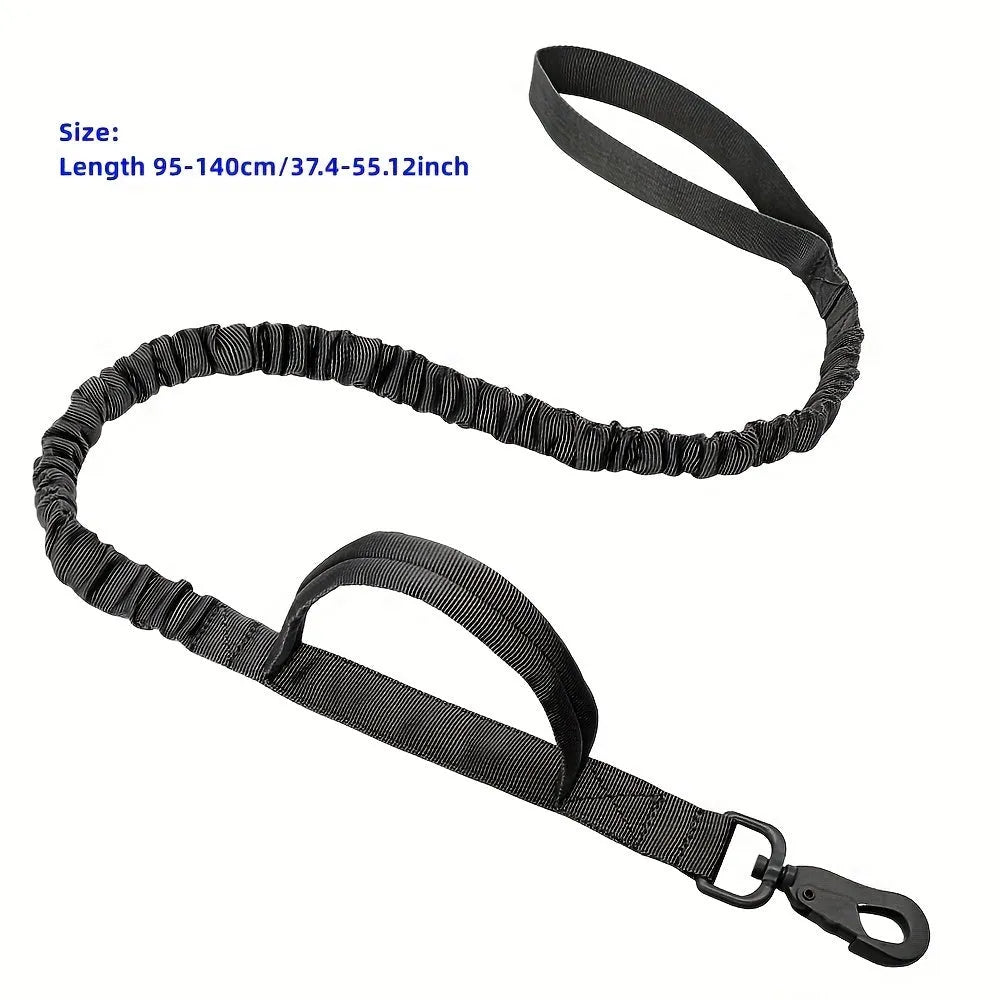 A retractable dog leash for large breeds in black, showing the handle and nylon tape.
