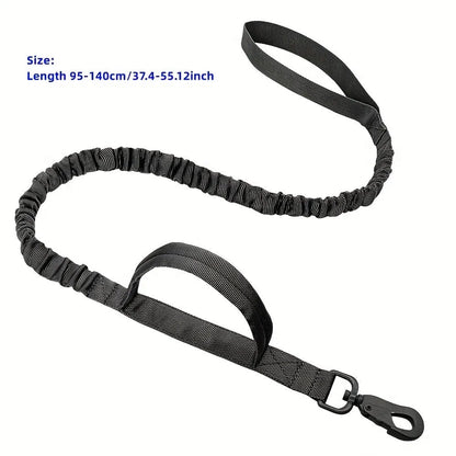 A retractable dog leash for large breeds in black, showing the handle and nylon tape.