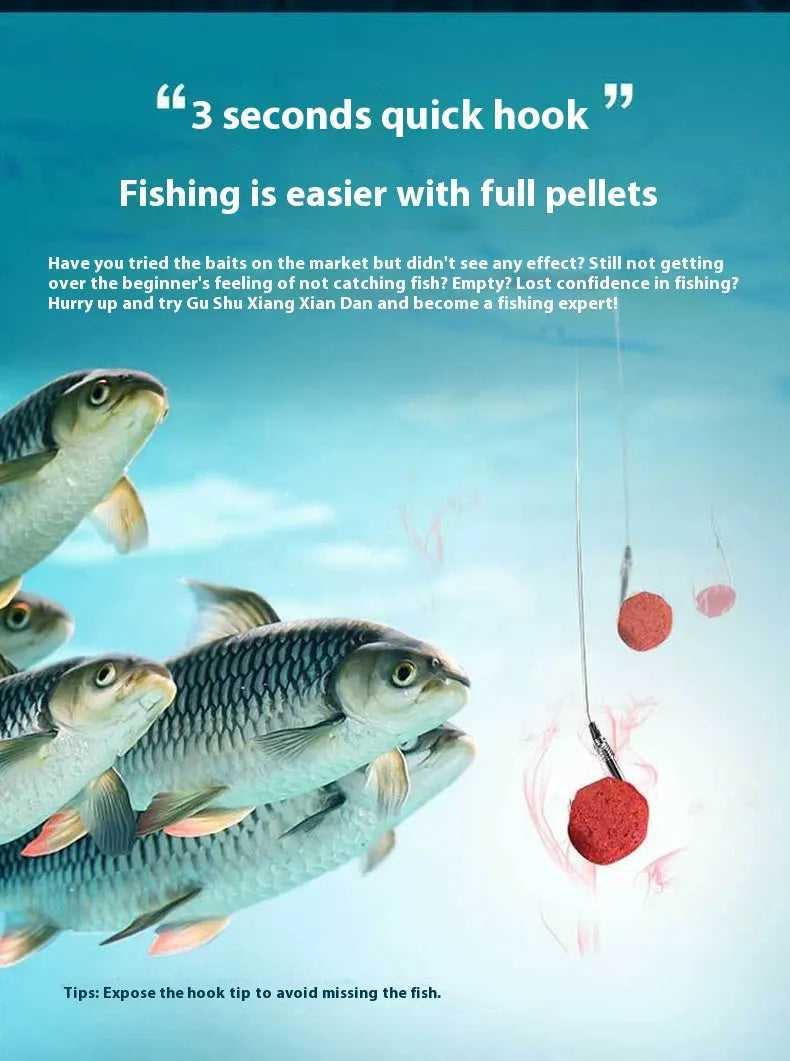 Grass green crucian carp fishing bait particles in bottle packaging for freshwater angling