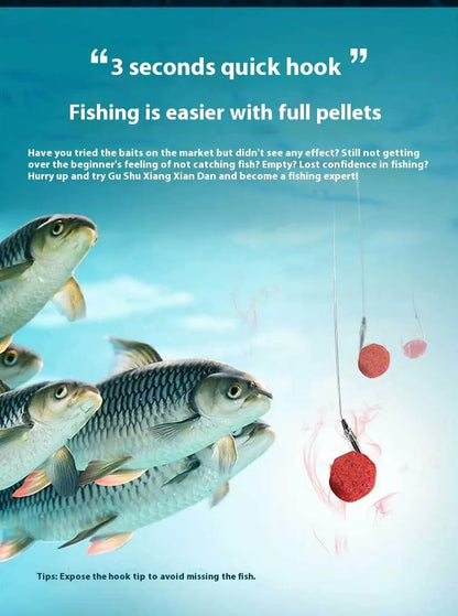 Grass green crucian carp fishing bait particles in bottle packaging for freshwater angling