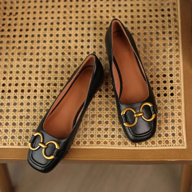 Women's Mary Jane style low heel pumps with square toe and shallow mouth design in multiple colours