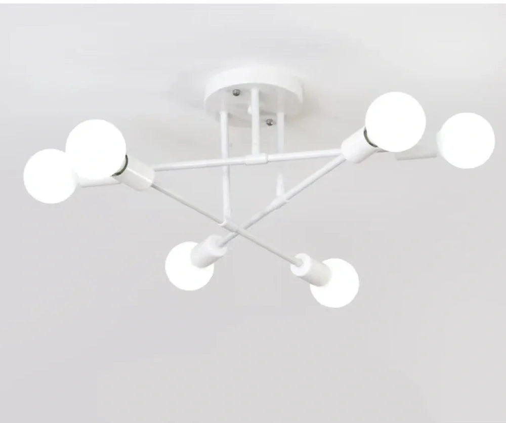 Industrial wind iron art ceiling light with 6 LED heads, 700mm diameter, European design in black, gold, or white