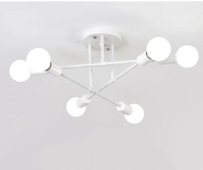Industrial wind iron art ceiling light with 6 LED heads, 700mm diameter, European design in black, gold, or white