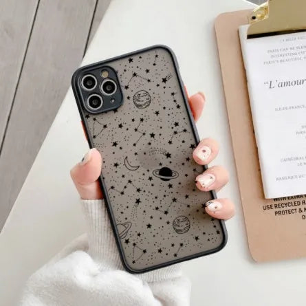 Black star universe patterned iPhone case with skin sensation texture for iPhone 13