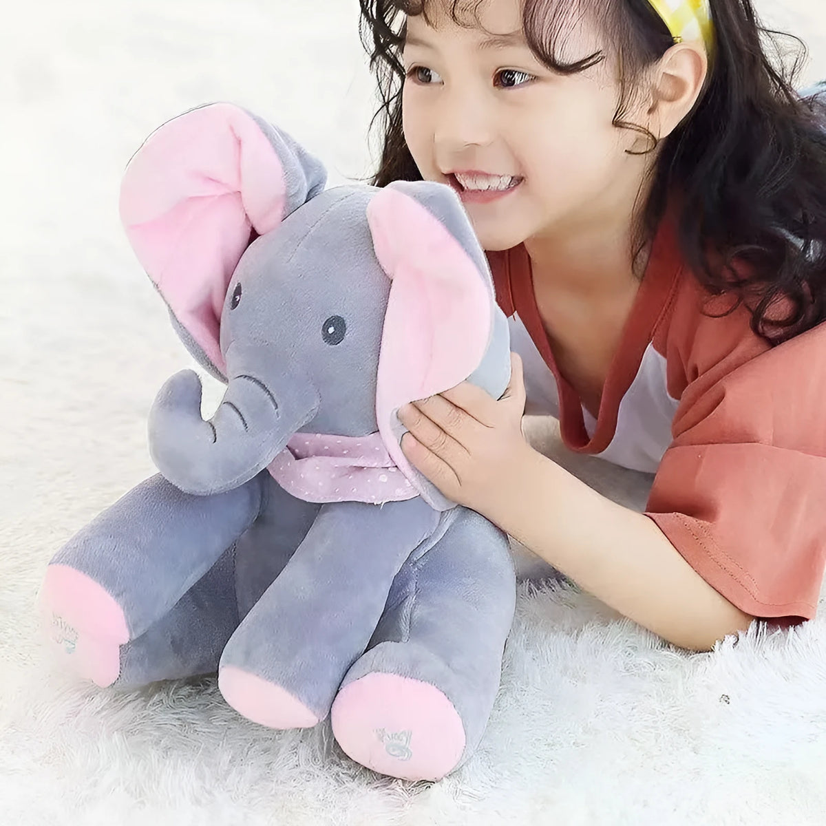 Singing plush elephant toy in blue or pink with music and sound, English battery version, single doll