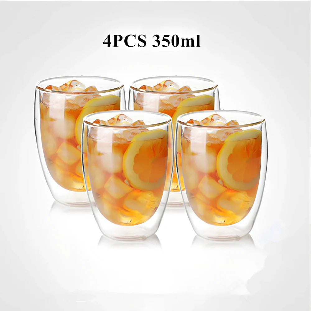 Chinese style double-layer glass coffee cup showing heat-resistant construction and traditional design elements
