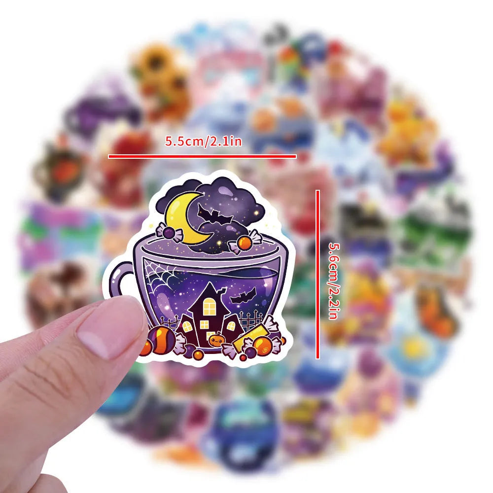 Colourful tea cup graffiti waterproof stickers in a 50-piece set for DIY personalisation of luggage and scooters