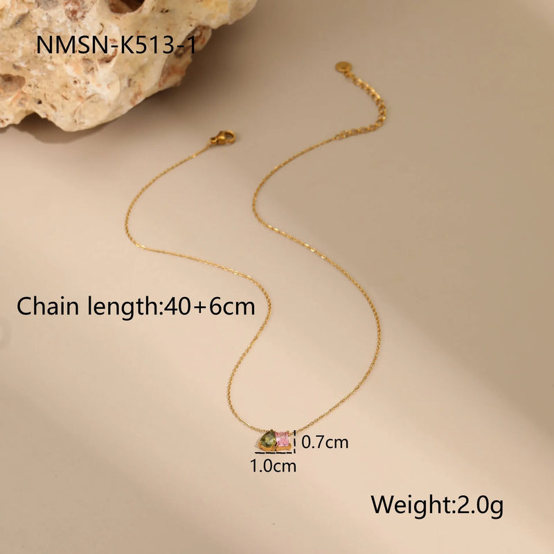 Gold plated geometric colour zircon jewellery set including necklace, ring, and earrings made from stainless steel with 18K purity and 41cm to 50cm adjustable chain length for fashion and professional styling