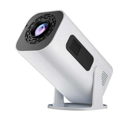 P330 portable mini projector in black or white with remote control on a table.