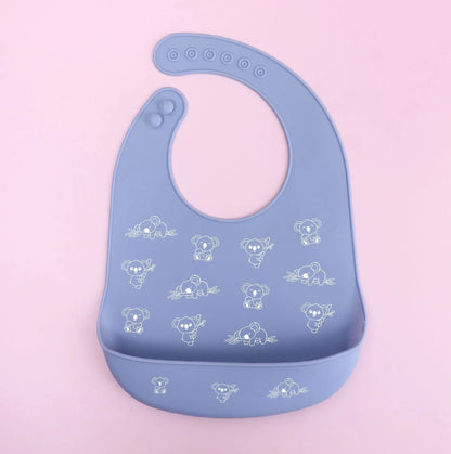 Silicone baby bib with cartoon print, waterproof and antifouling, for ages 0-6 years