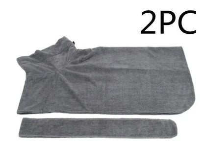Absorbent pet drying robe with adjustable waist wrap, made of premium microfiber and terry cloth for quick drying and comfort