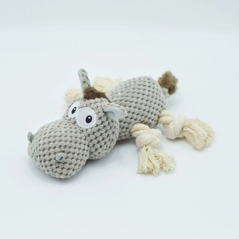 Dog toy plush donkey pet squeaky chew play thing cloth velvet material grey donkey colour dog chew toy 27 x 20 x 9.5 cm size toy with creaking noise for interactive play