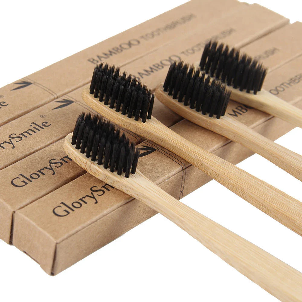 Eco-friendly bamboo charcoal toothbrush with soft bristles for sensitive teeth and gums
