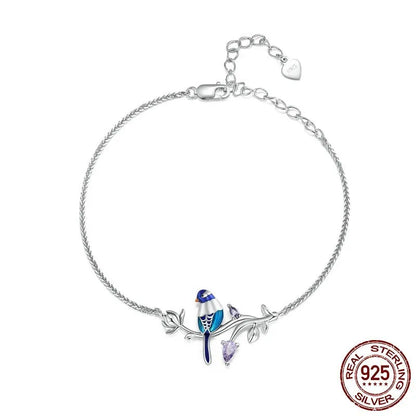 925 silver bird bracelet with dripping oil detail, Kingfisher series women's bracelet in BSB127 colour