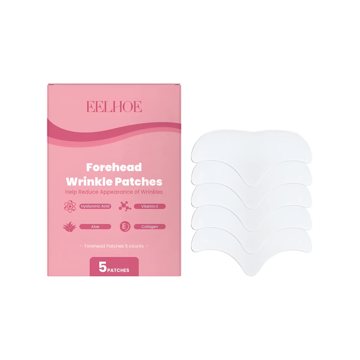 Reusable hydrogel forehead anti wrinkle patches with hyaluronic acid in 5 pack