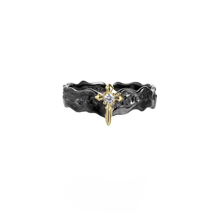 Princess Knight adjustable silver couple ring in white gold or black gold electroplating