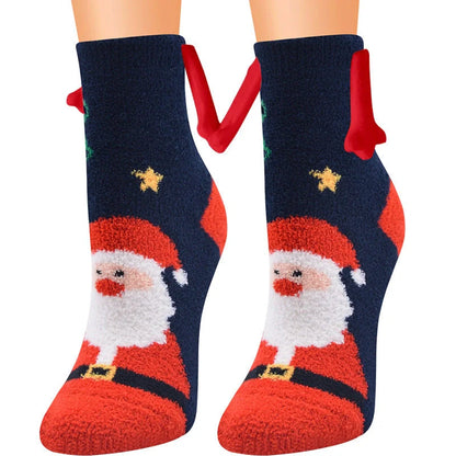 Christmas couple socks with magnetic suction feature for hand holding, in various animal patterns