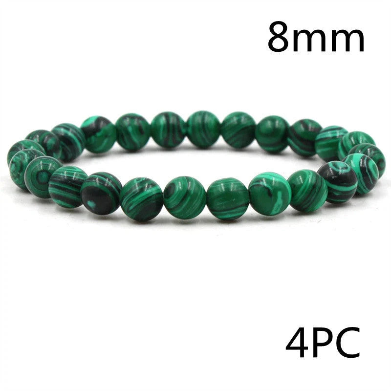Stylish black matte green malachite elastic bracelets for women and men