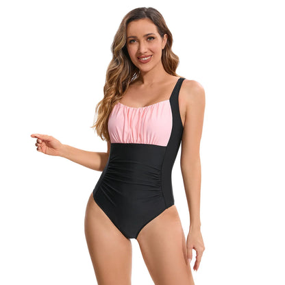 Women's one-piece swimsuit in multicolour prints including leopard print, navy blue and red, sizes S to XXL