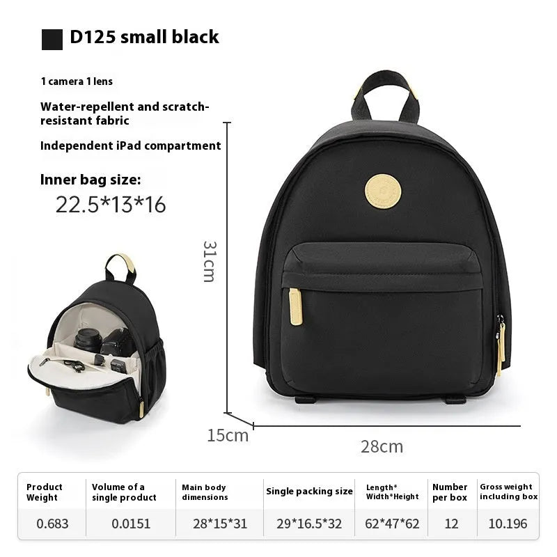 CW Medium Black women's shoulder camera bag with detachable iPad compartment and a curve belt strap.